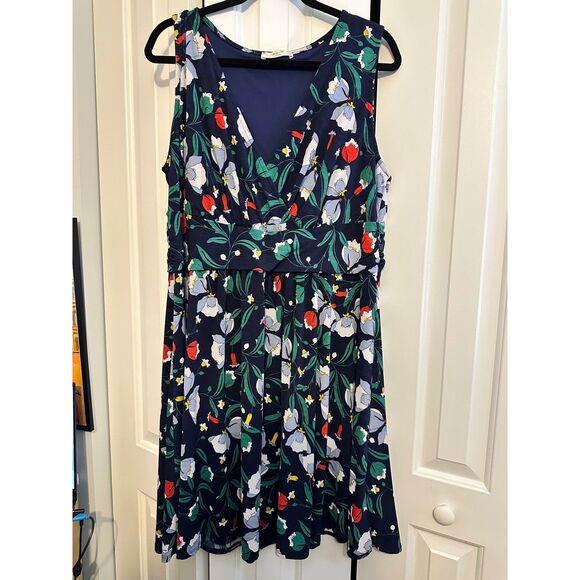 Jessy B Floral Print Dress Sleeveless V Neck Fit & Flare Navy Blue 2X Plus Size - Picture 7 of 7